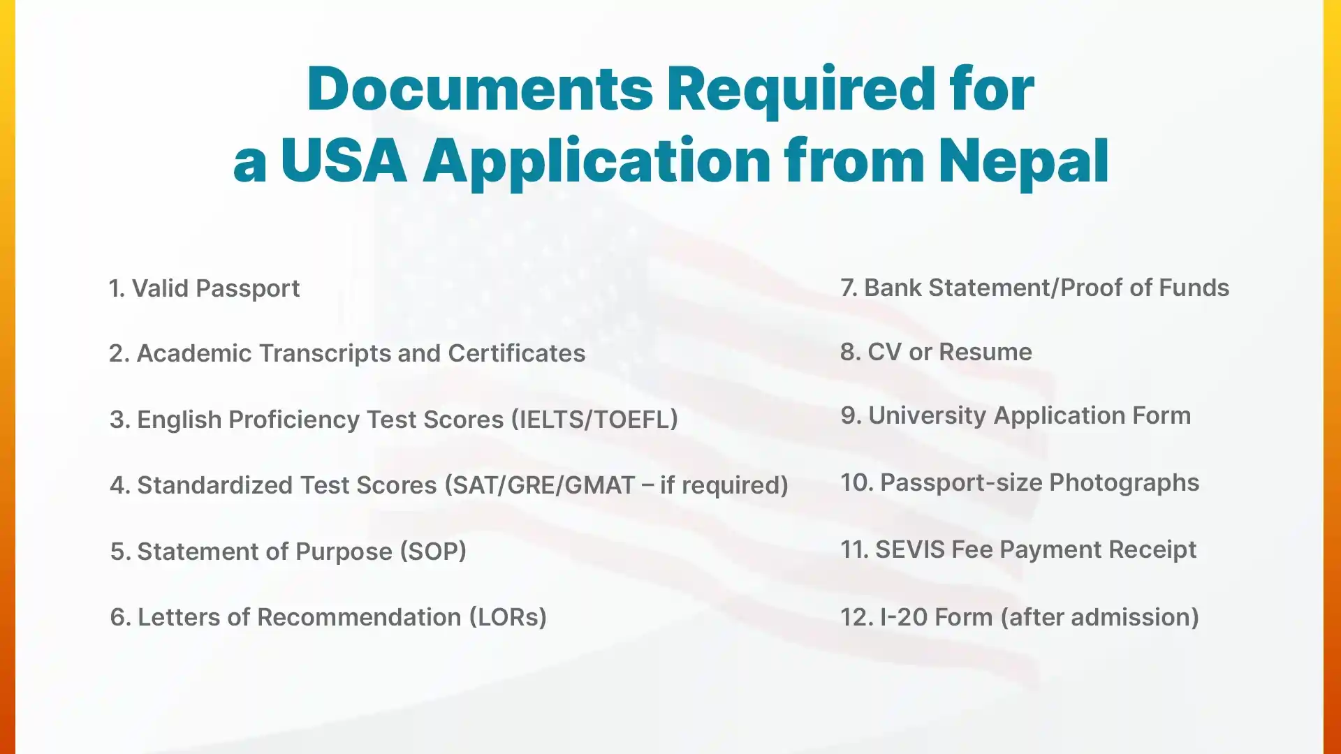 Documents Required for a USA Application from Nepal