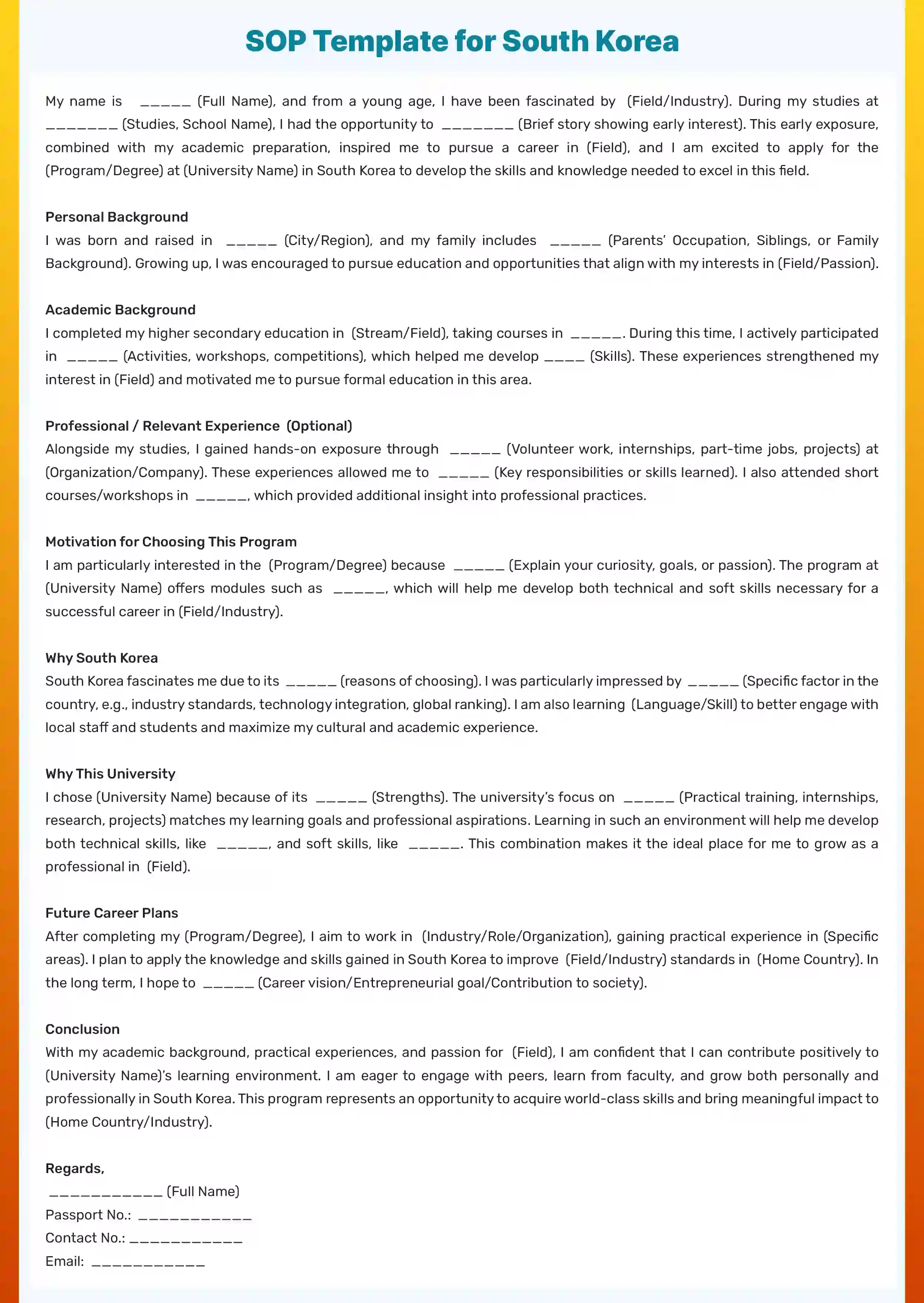 Sample SOP Template for South Korea