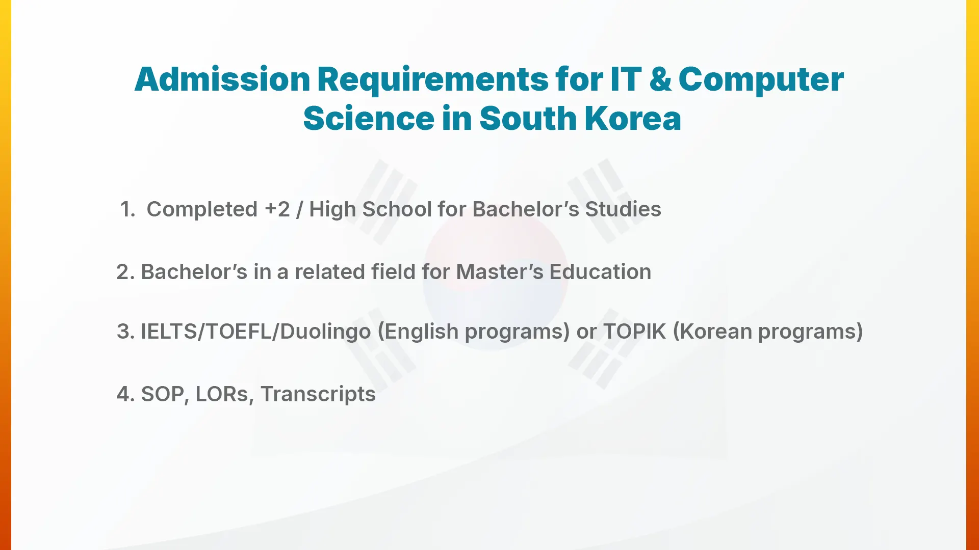 Admission Requirements for Computer Science & IT Courses in South Korea