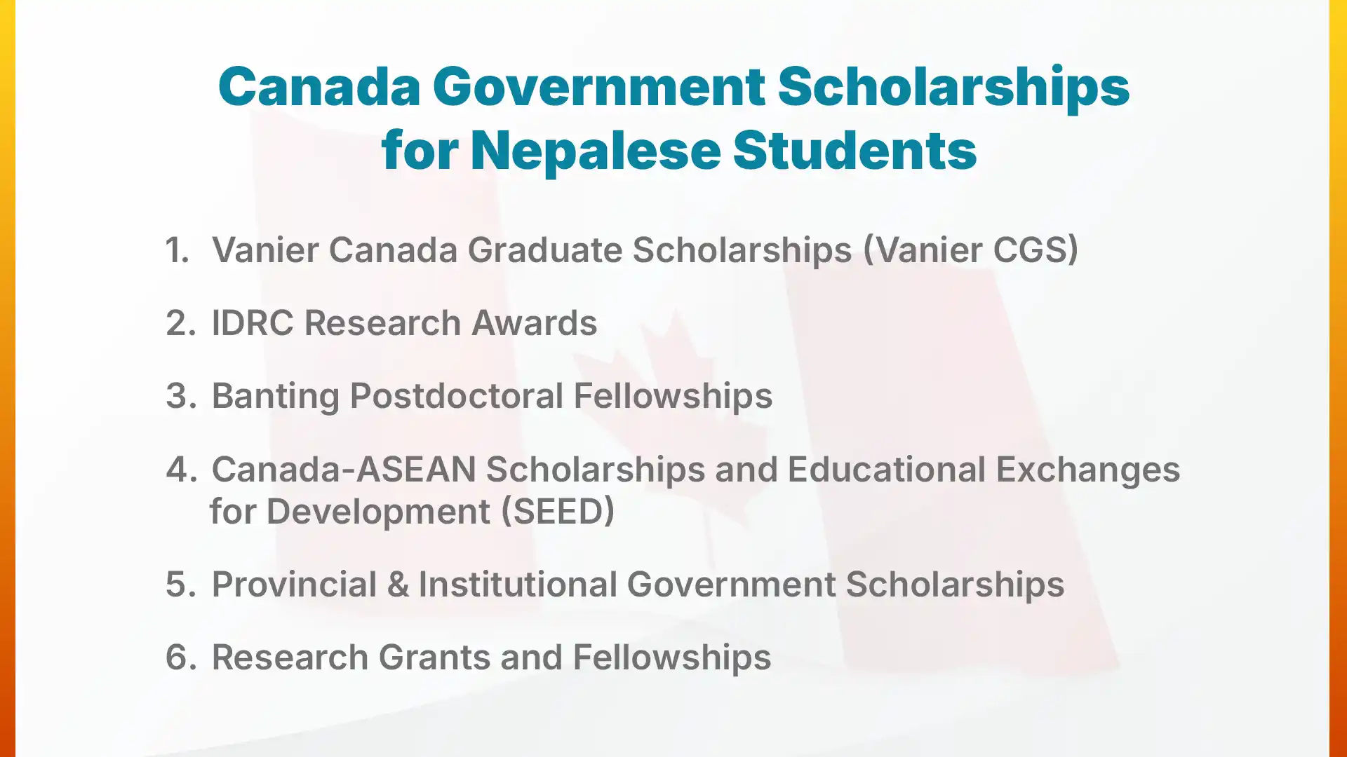 Canada Government Scholarships for Nepalese Students