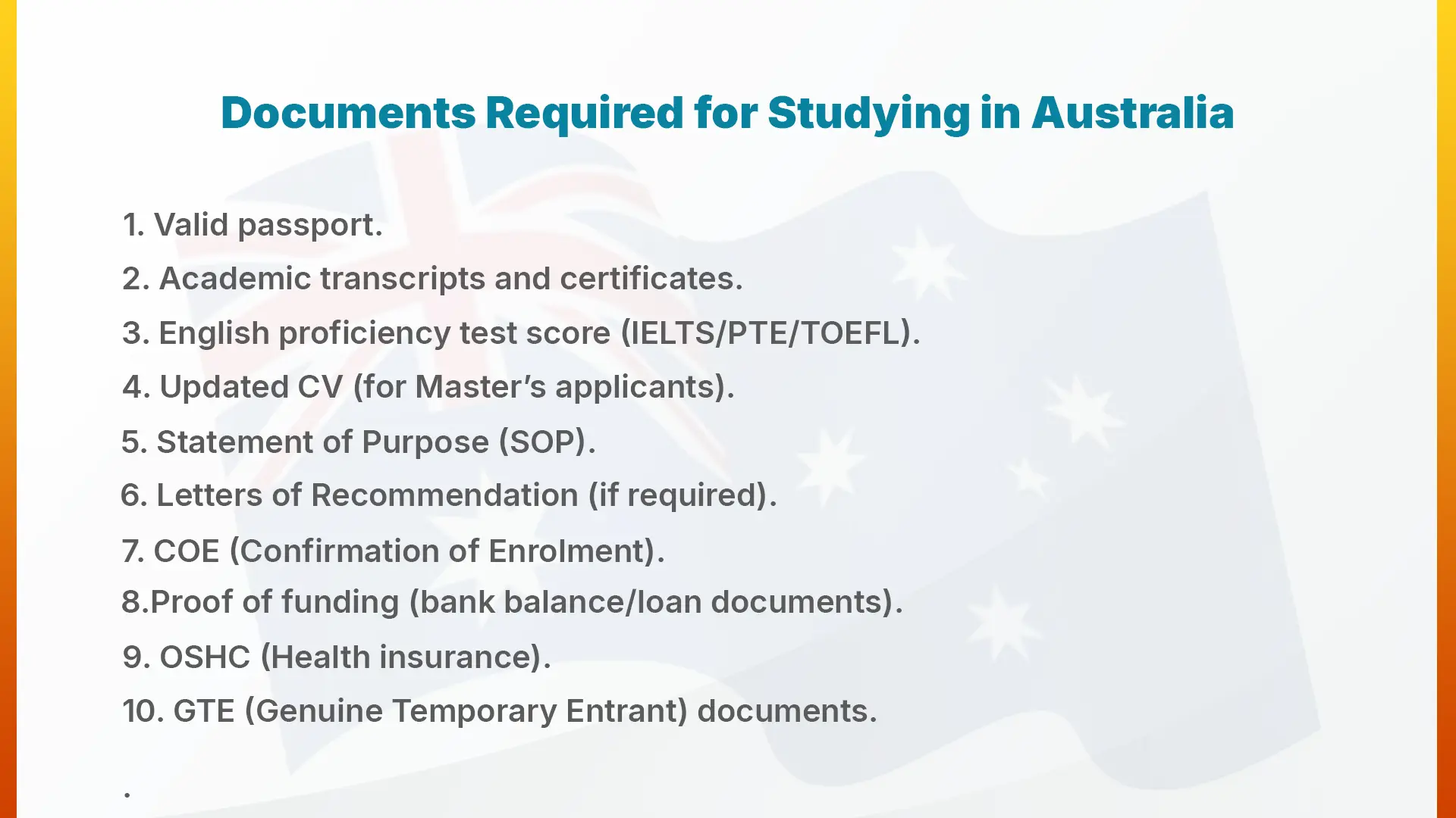 Documents Required for Studying in Australia