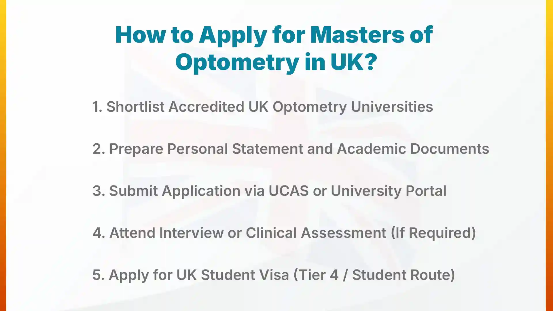 how to apply for masters of optometry in uk