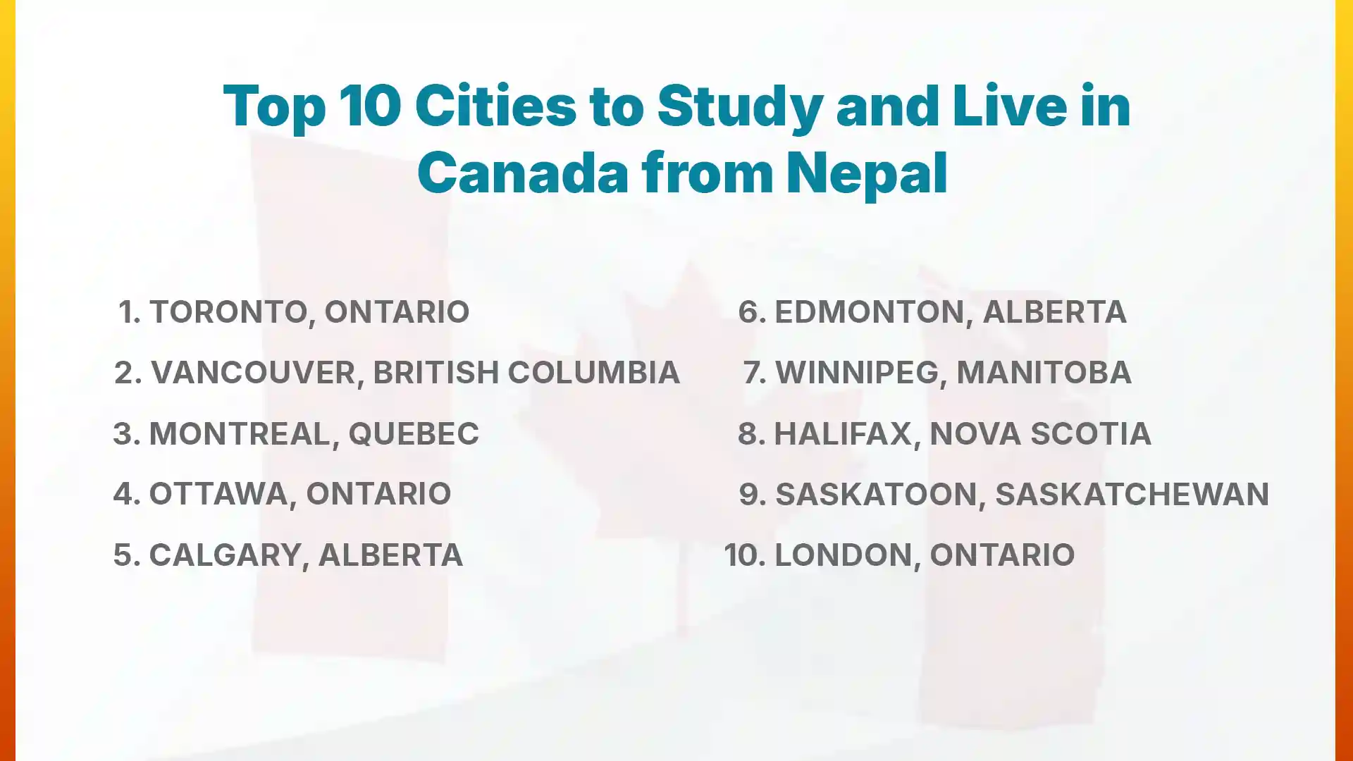 Top 10 Cities to Study and Live in Canada from Nepal
