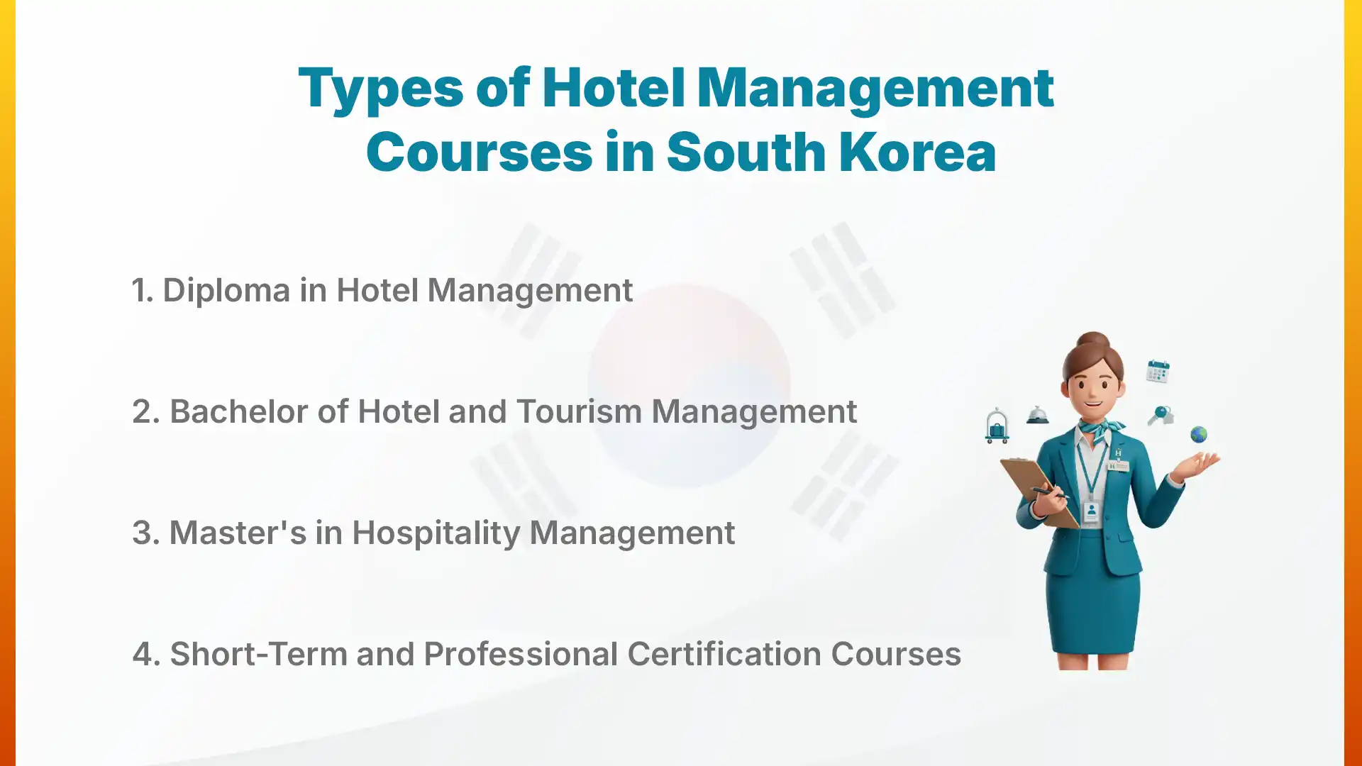 Types of Hotel Management Courses in South Korea